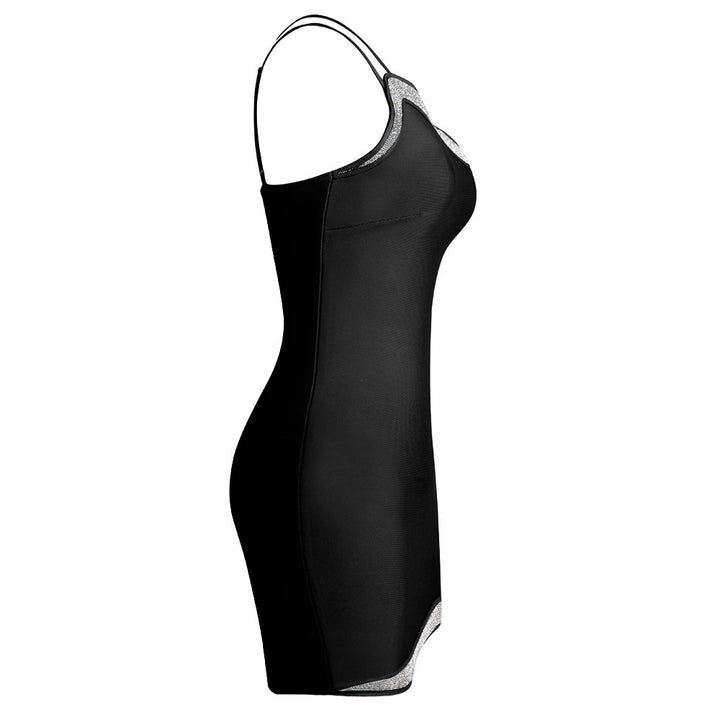 One Shoulder Rhinestone Curve Dress