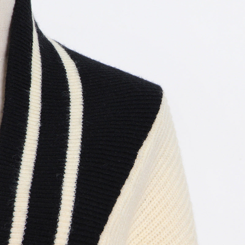 French Ivory and Black Lazy Knitted Cardigan