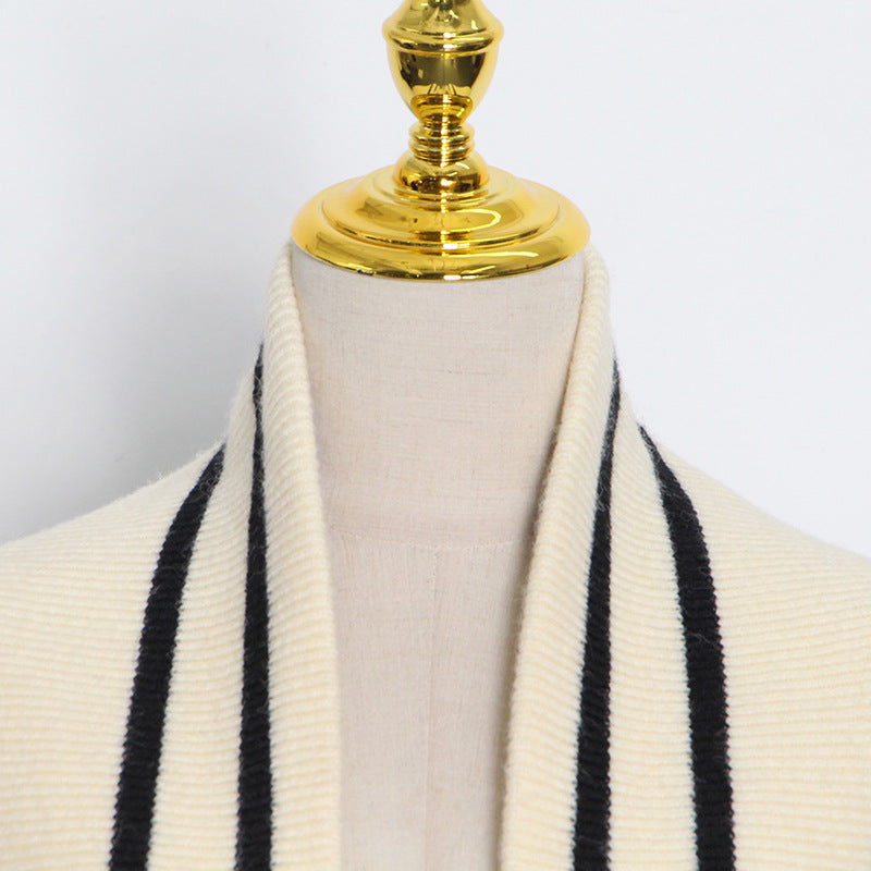 French Ivory and Black Lazy Knitted Cardigan