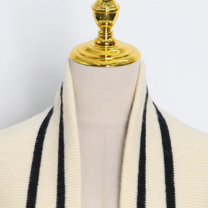 French Ivory and Black Lazy Knitted Cardigan