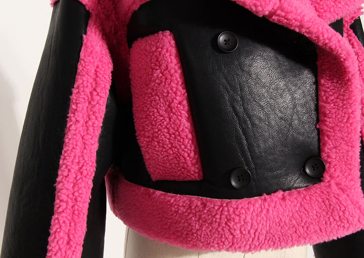 Pink and Black Vegan Leather Motorcycle Jacket