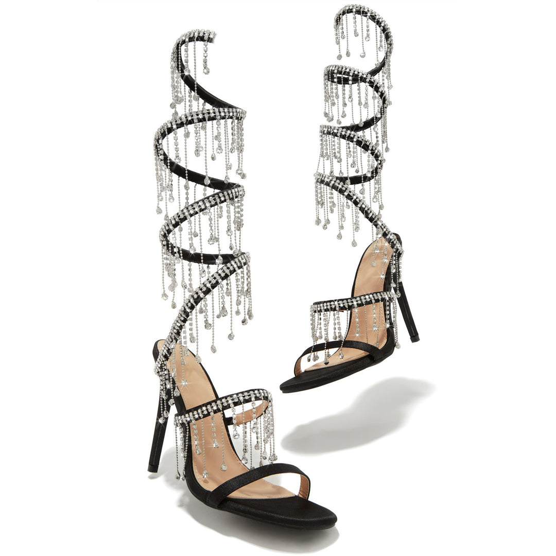Winding Rhinestone Embellished High Heel Sandals