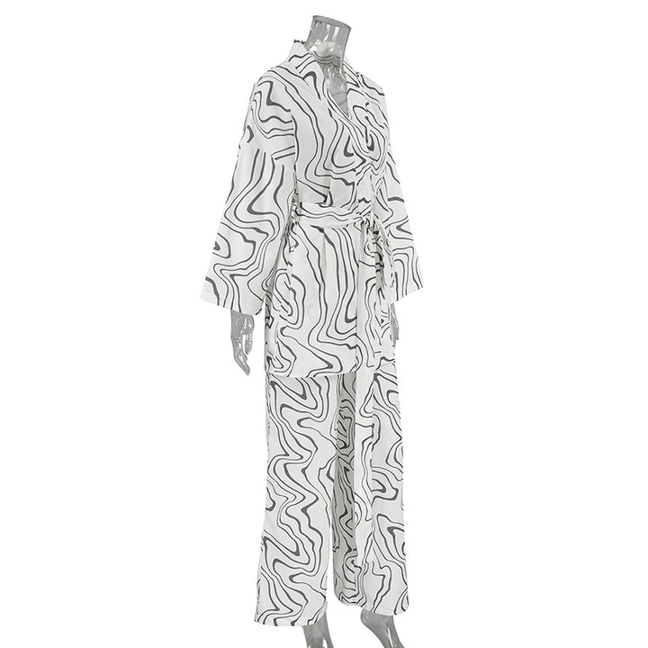 Printed Cardigan Long Sleeve Breathable Pajamas