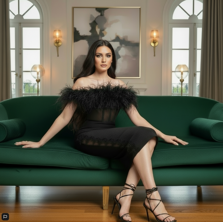 Strapless Feather Lace Bandage Dress