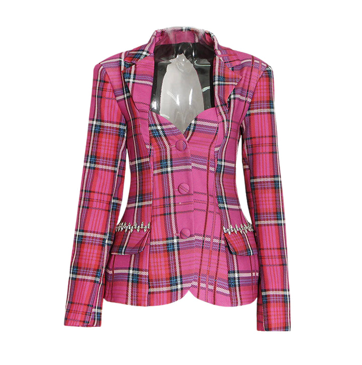 Heart Neck Rhinestone Pocket Blazer