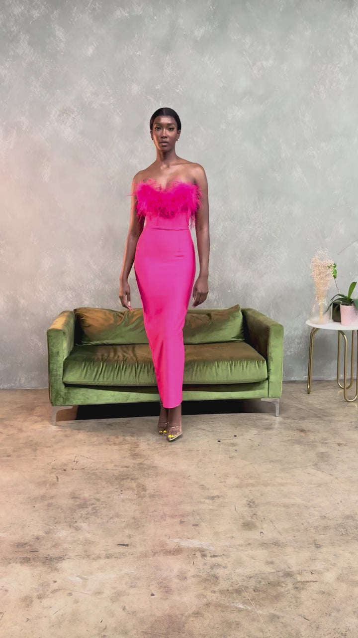 Strapless Feather Midi Dress