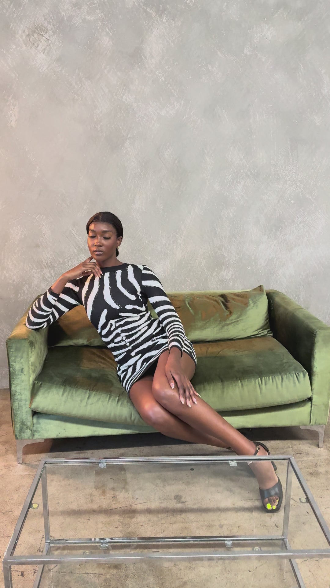 Round Neck Rhinestone Zebra Dress