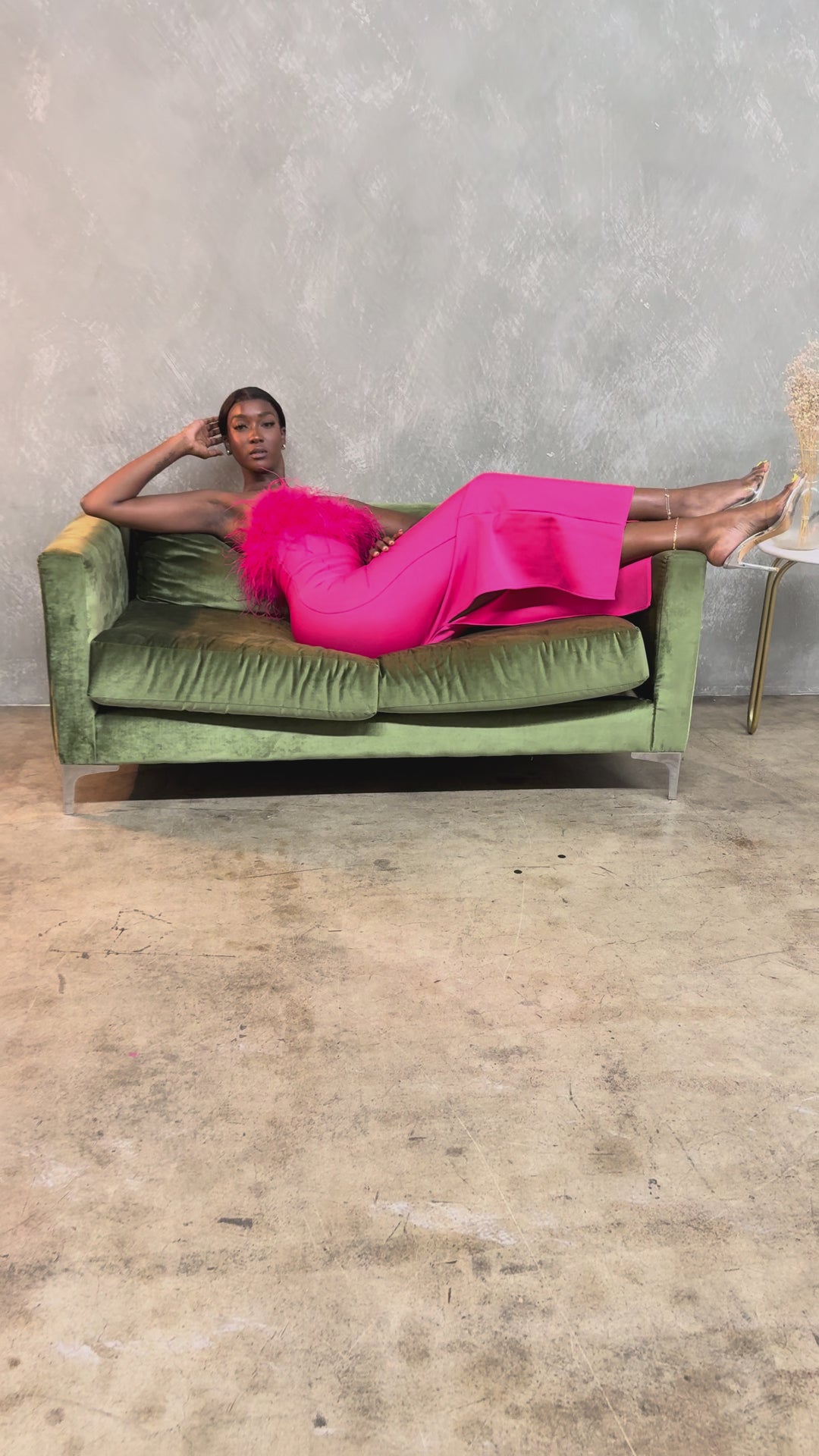 Strapless Feather Midi Dress