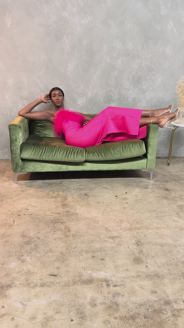 Strapless Feather Midi Dress