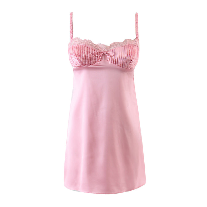 Pink V-neck Satin Backless Pajamas