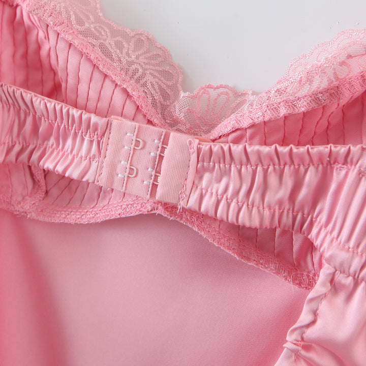 Pink V-neck Satin Backless Pajamas