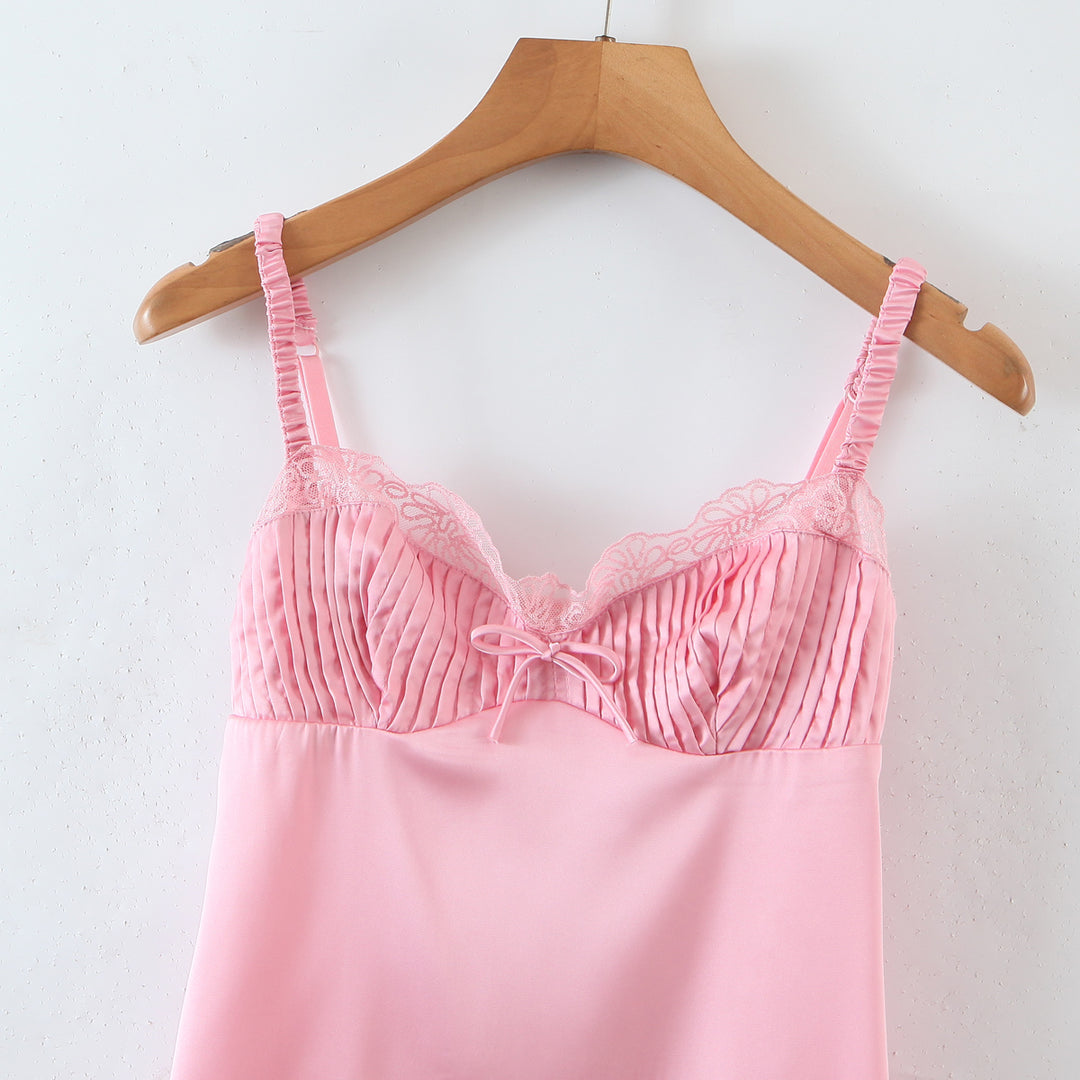 Pink V-neck Satin Backless Pajamas