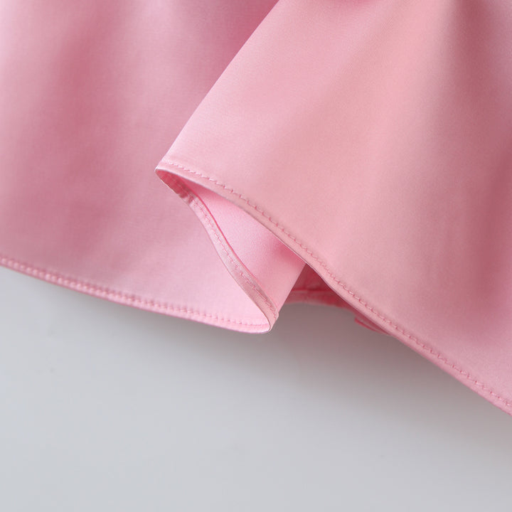 Pink V-neck Satin Backless Pajamas