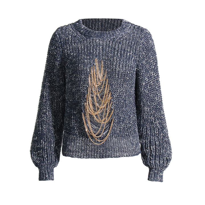 Retro Round Neck Chain Sweater