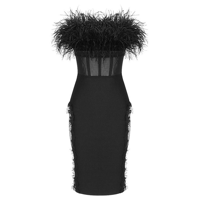 Strapless Feather Lace Bandage Dress